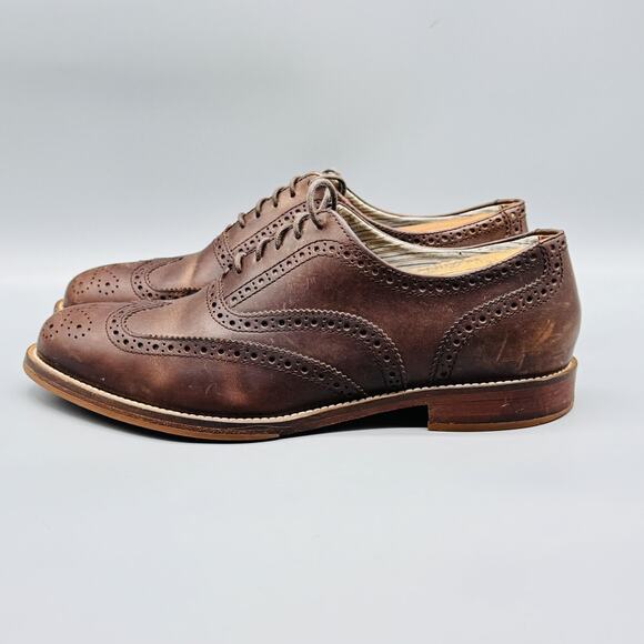 J Shoes Mens 8 Brown Leather Wingtip Oxford Brogue Cap Toe Lace Up Dress Classic main image 9